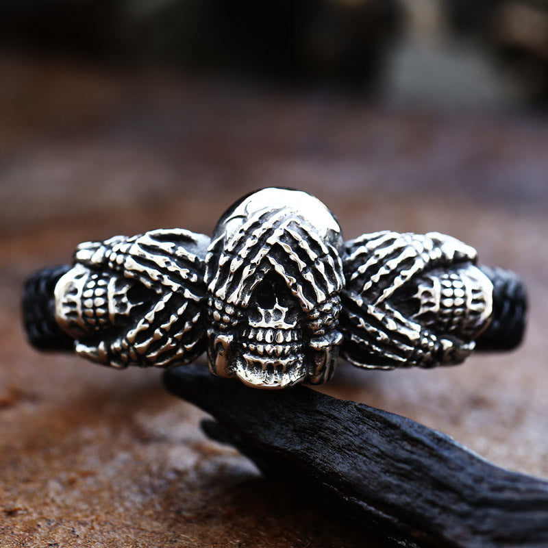 Viking Heritage-Inspired Stainless Steel Skull Bracelet for Men