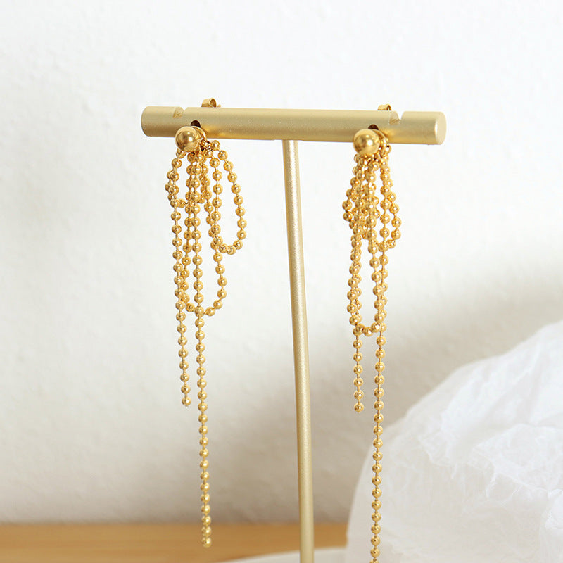 Korean Chain Beads Fringed Pendant Earrings for Stylish Women