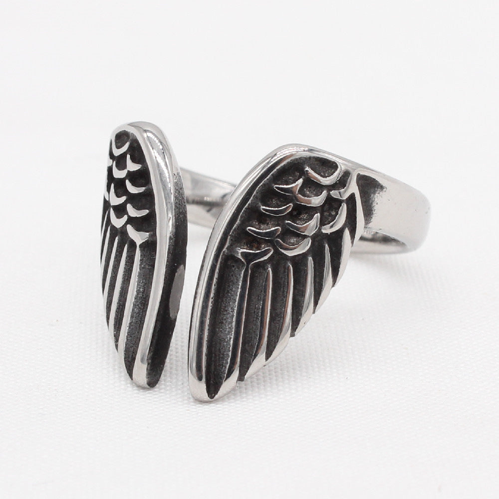 Vintage Angel Wings Men's Titanium Steel Ring with European and American Personality