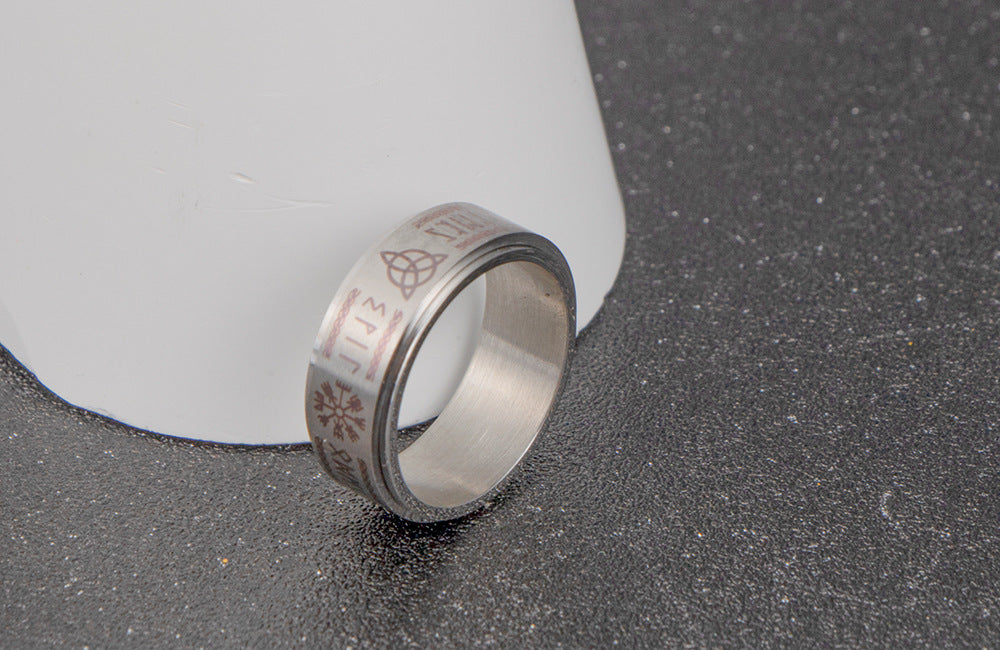 Viking-Inspired Nordic Rune Men's Ring in Tri-Color Titanium Steel