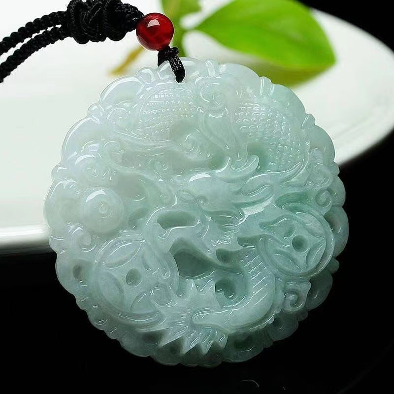 Fortune's Favor Sterling Silver Dragon Carved Jade Pendant