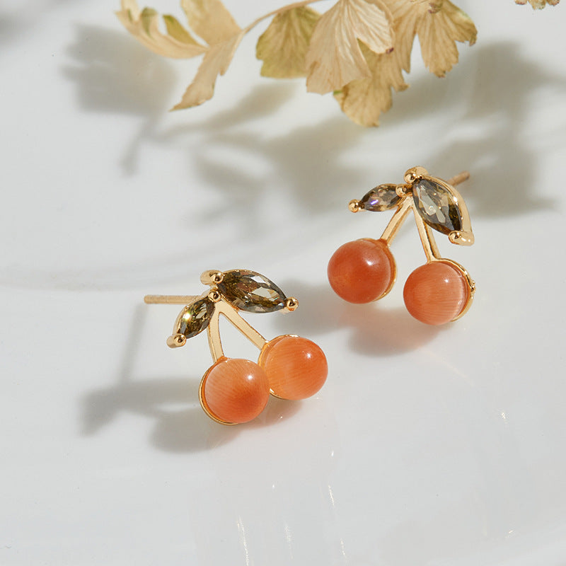 Chic Cherry Stud Earrings with a Touch of European Elegance