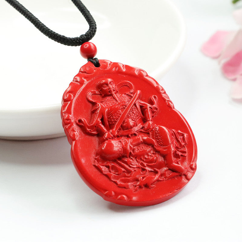 Zhenwu Emperor Inspired Cinnabar Pendant with Red Sand - Sterling Silver Ethnic Jewelry