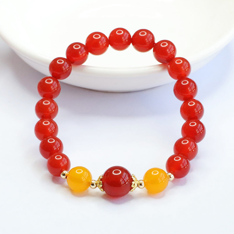 China-Chic Sterling Silver Red Agate and Yellow Chalcedony Bracelet for Women