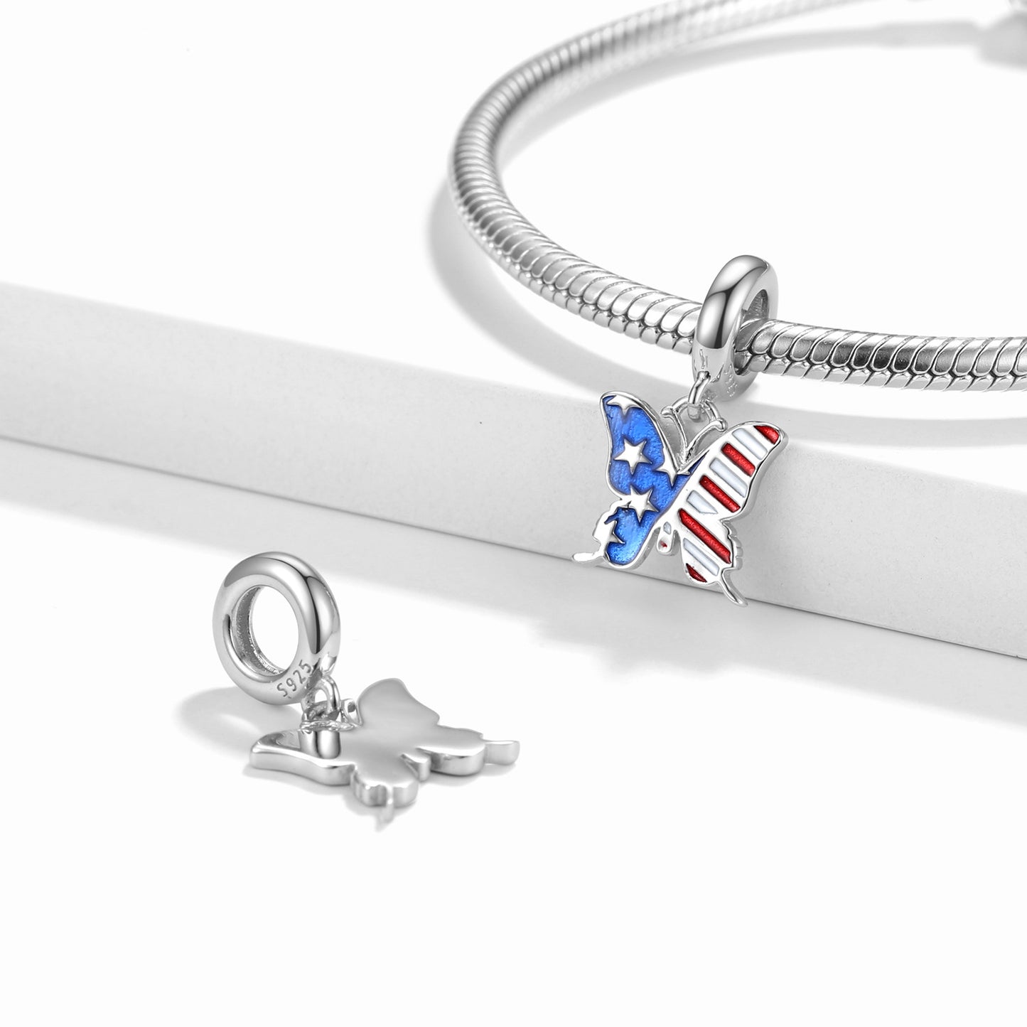 American Flag Butterfly Sterling Silver Pendant