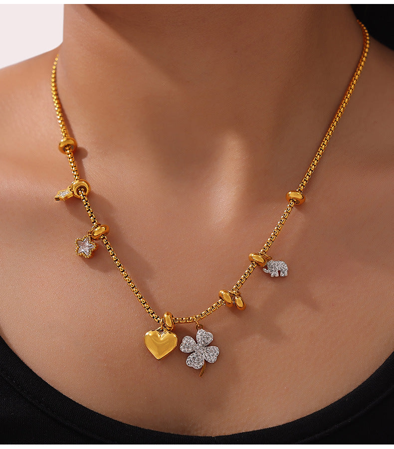 Korean Light Luxury Clover Pendant Titanium Steel Jewelry Set