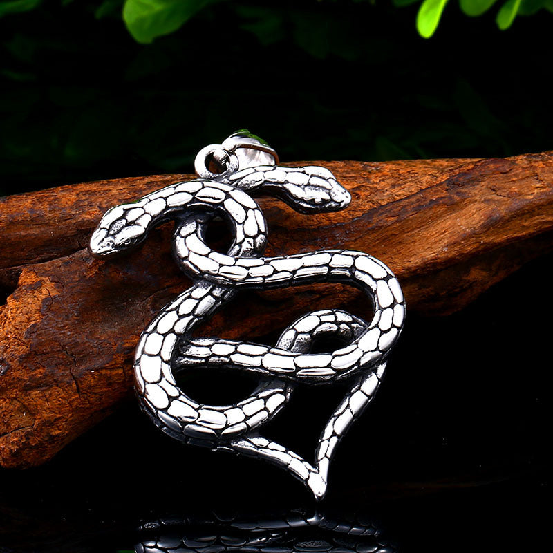 Vintage-Inspired Men's Titanium Steel Snake Pendant - Retro European and American Design