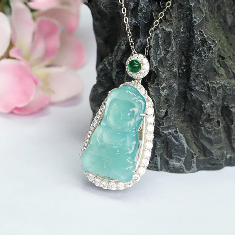 Baby Buddha Jade Necklace with Zircon Accents