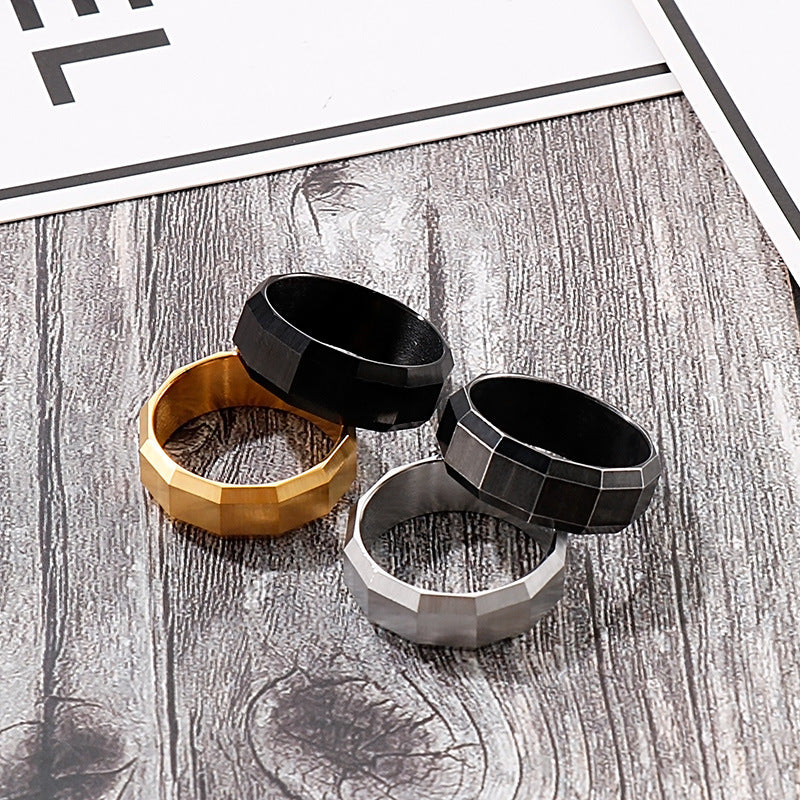 Men's Retro Titanium Steel Ring with Dark Personality and Round Edges, European-American Fashion Design