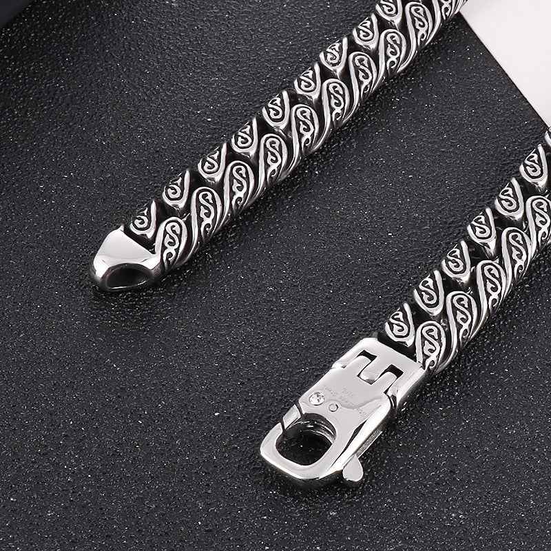 Punk Retro Square Buckle Men's Titanium Steel Necklace with Zircon Accents