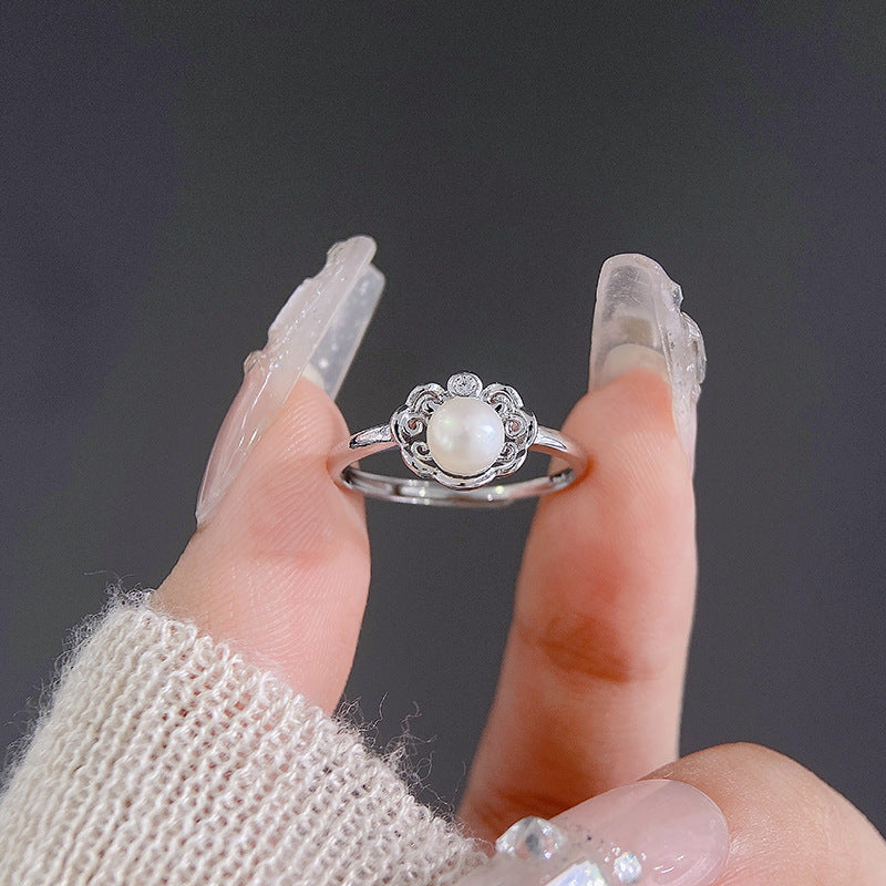 Freshwater Pearl Lace Edge Design Opening Sterling Silver Ring