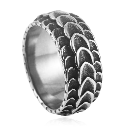 Titanium Steel Dragon Scale Ring for Men - Retro Animal Design in Sizes 7-12