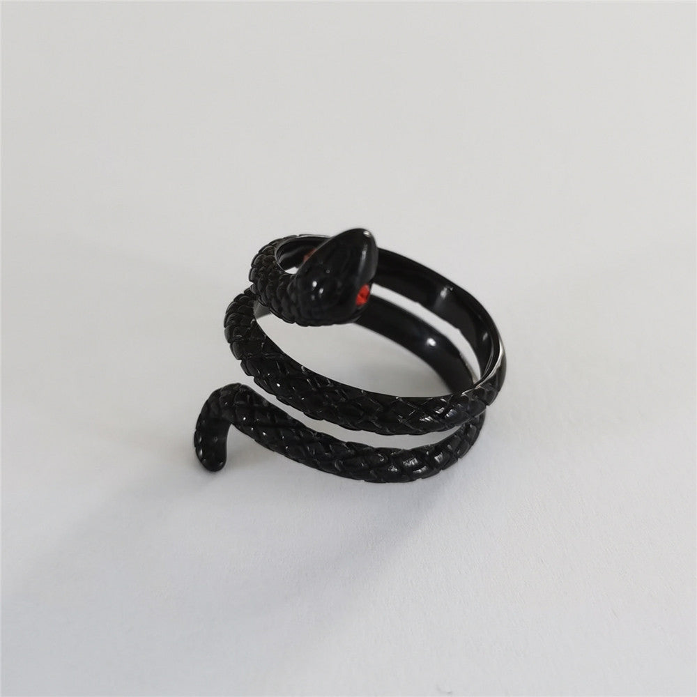 Zircon Eye Coiled Snake Titanium Steel Ring for Men