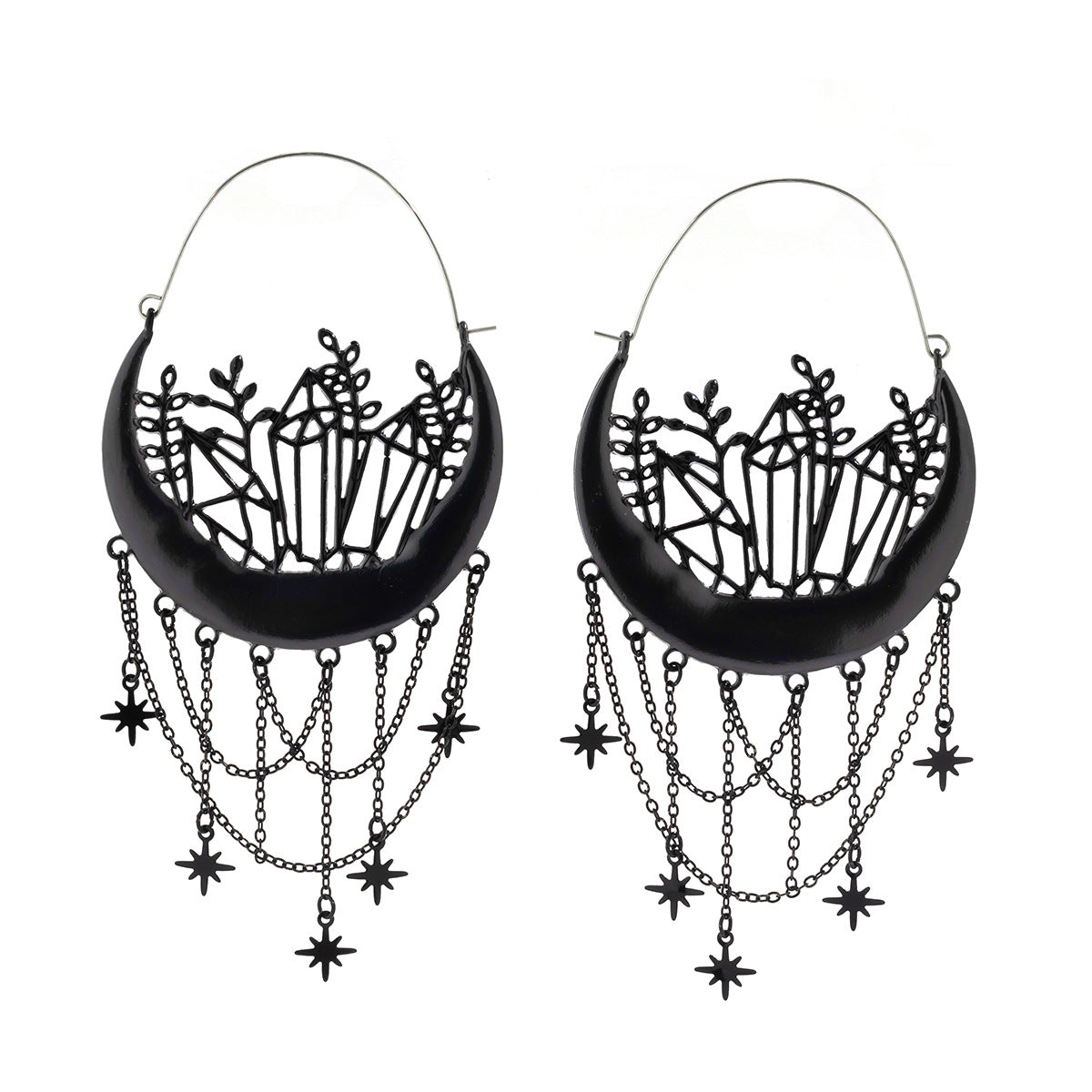 Gothic Hollow Basket Star Tassel Earrings designed for Halloween Costume parties.