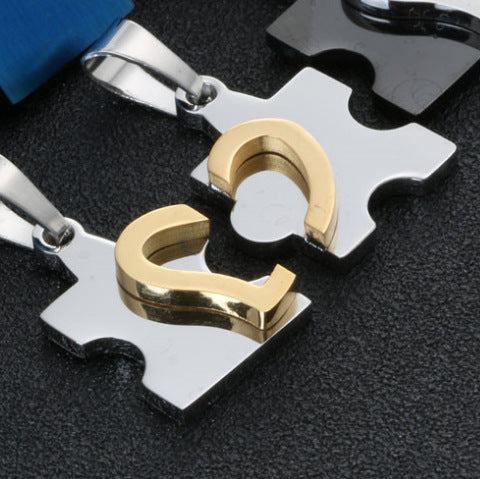 Heart-Shaped Titanium Steel Couple Necklace - Modern Puzzle Design for Men