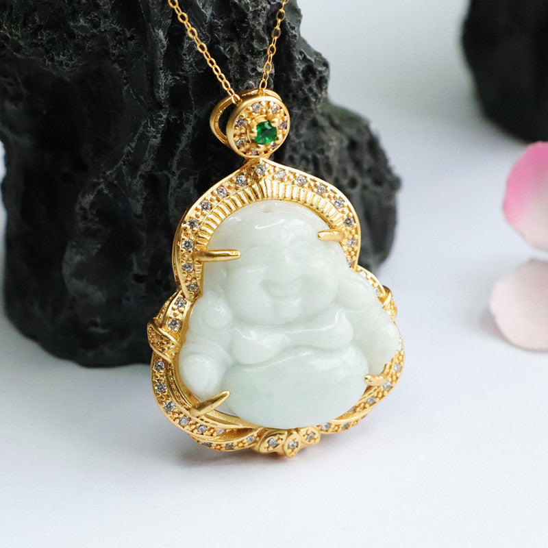 Peaceful Maitreya Buddha Jade Pendant Necklace