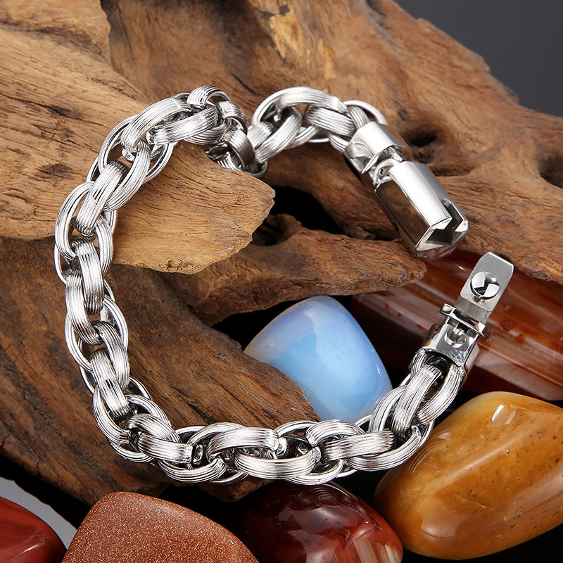 Men's Fashionable Trend Bracelet with Double Ring & O-Chain Design - Stylish Hand Jewelry for Modern Men