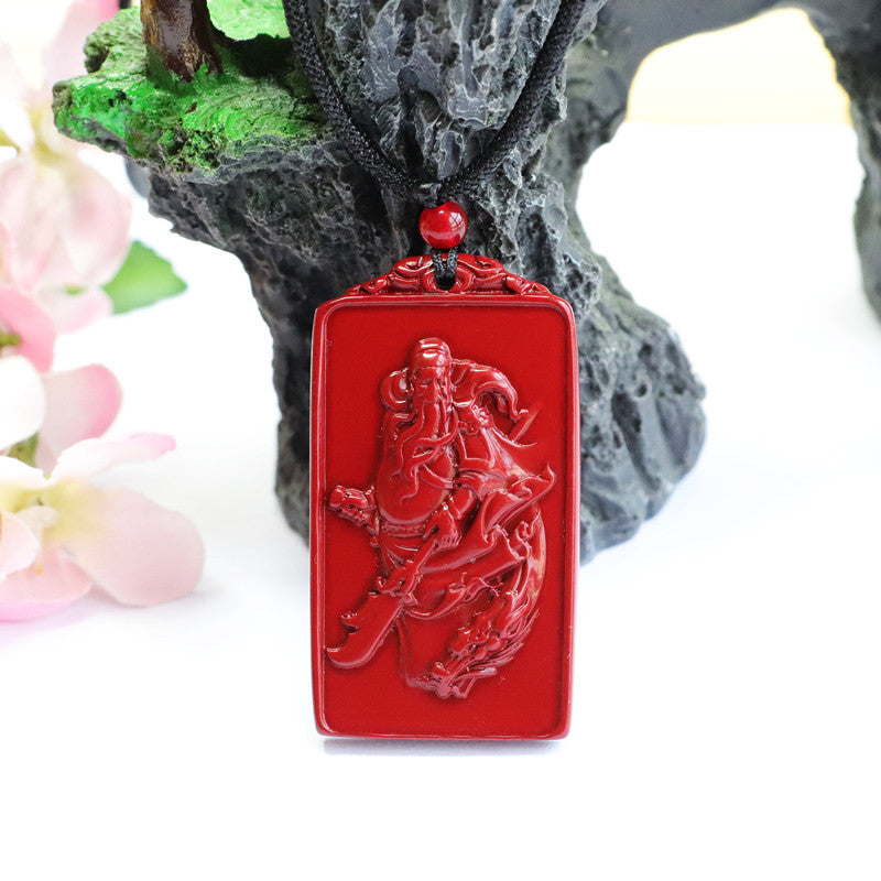 Cinnabar Pendant Purple Gold Sand God of Wealth Guanyu Command Dragon Rectangle Brand Pendant