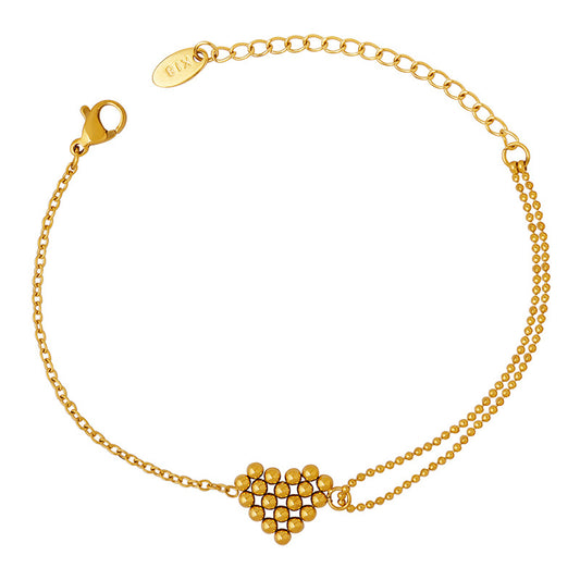 Romantic Double Chain Steel Ball Bracelet with Peach Heart Pendant