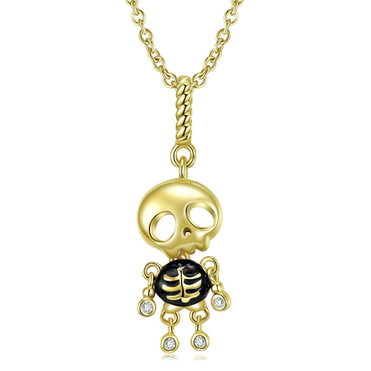 Halloween Cute Skull Puppet Pendant Silver Necklace