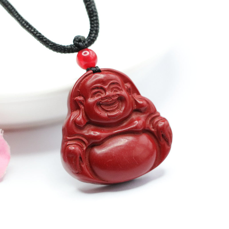 Buddha Pendant with Cinnabar Stone in Sterling Silver