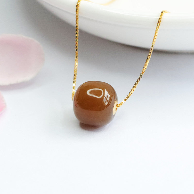 Elegant Hetian Jade Necklace with Red Jade Bead Pendant