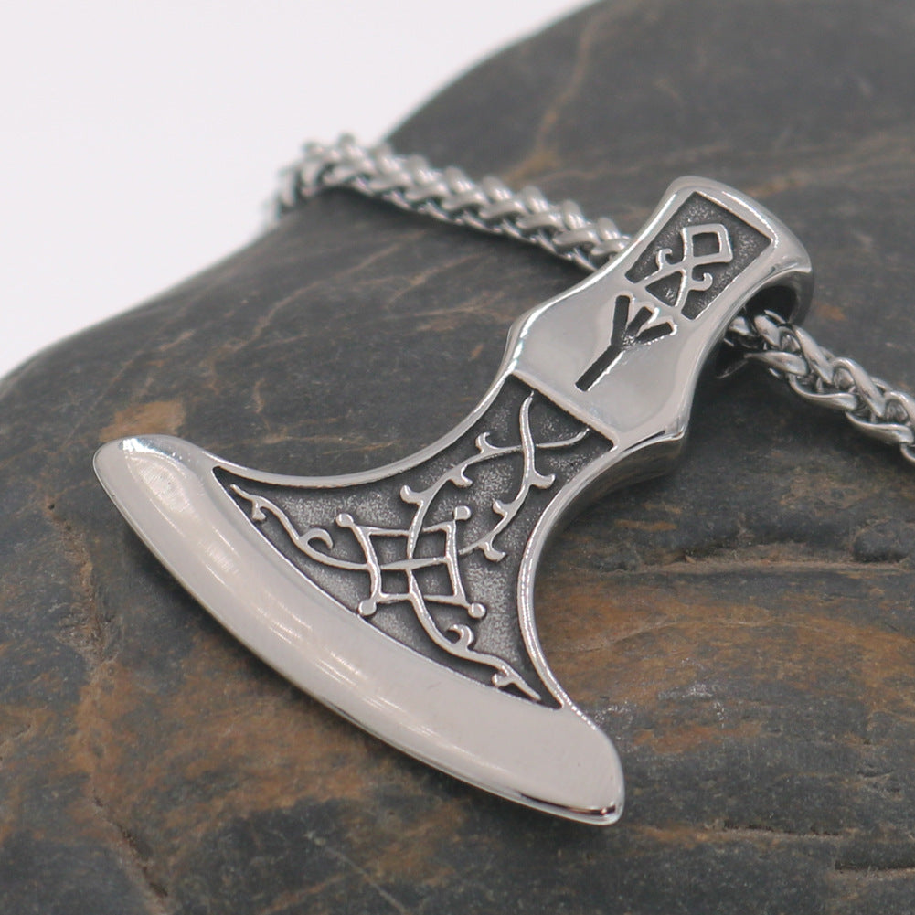 Viking Odin Rune Necklace with Titanium Steel Chain for Men - Norse Legacy Collection