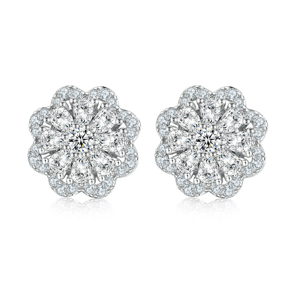 Full Zircon Flower Sterling Silver Stud Earrings