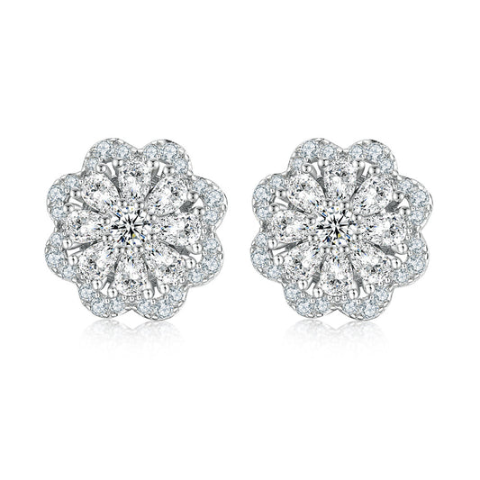 Full Zircon Flower Sterling Silver Stud Earrings