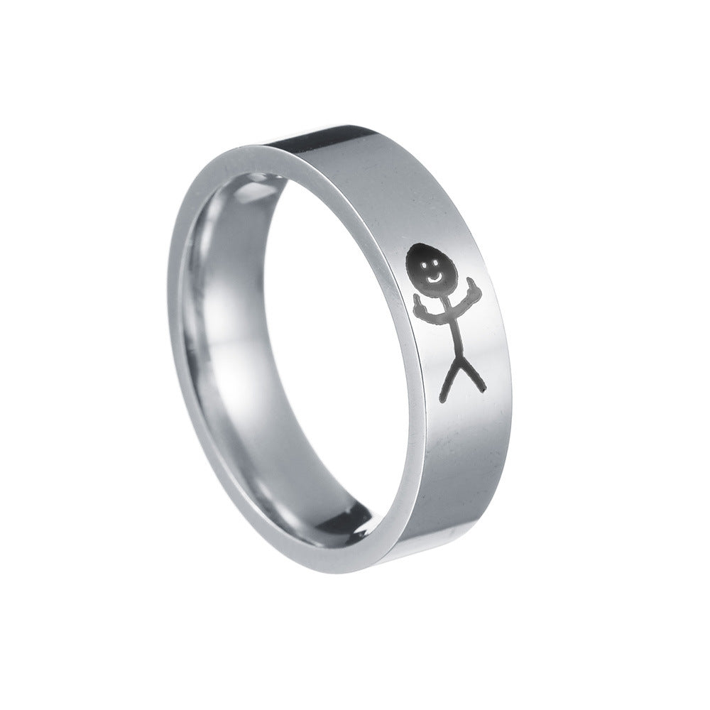 Stickman Pattern Titanium Steel Couple Rings with Inner Arc - Men's Jewelry