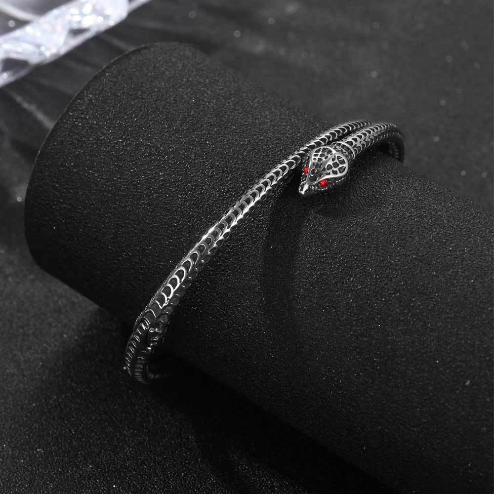 Stylish Unisex Snake-Inspired Titanium Steel Bracelet with Striking Red Zircon - Vintage Wholesale Accessory