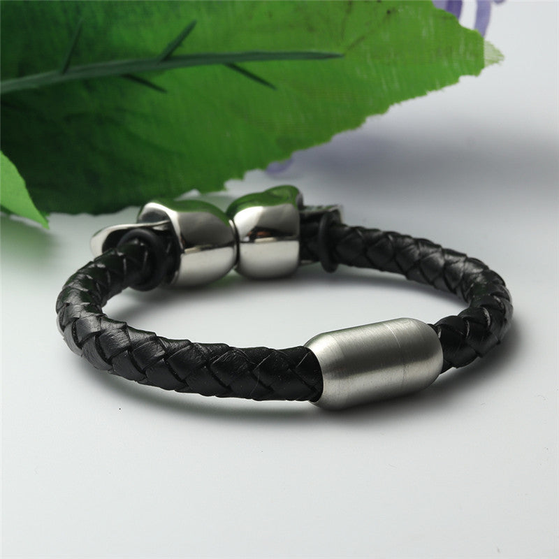 Titanium Steel Double Skull Bracelet: Edgy Punk Style for Men