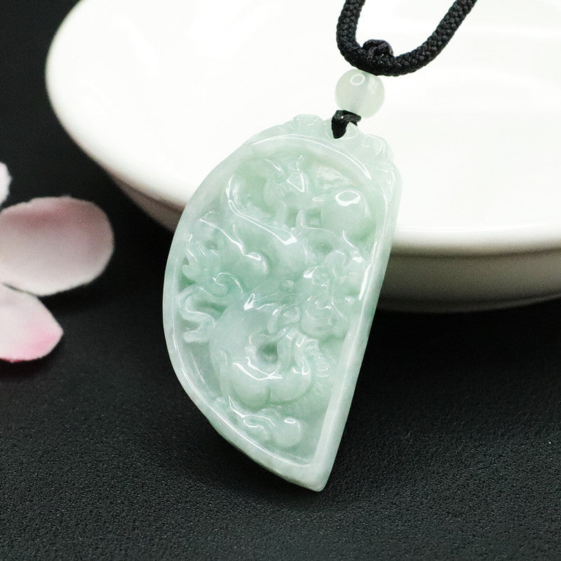 Dragon and Phoenix Jade Pendant Set - Sterling Silver Jade Jewelry