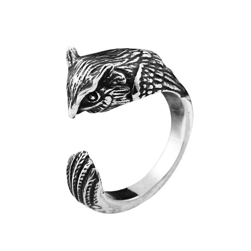 Owl-Inspired Retro Open Ring for Men - Premium Stainless Steel Jewelry