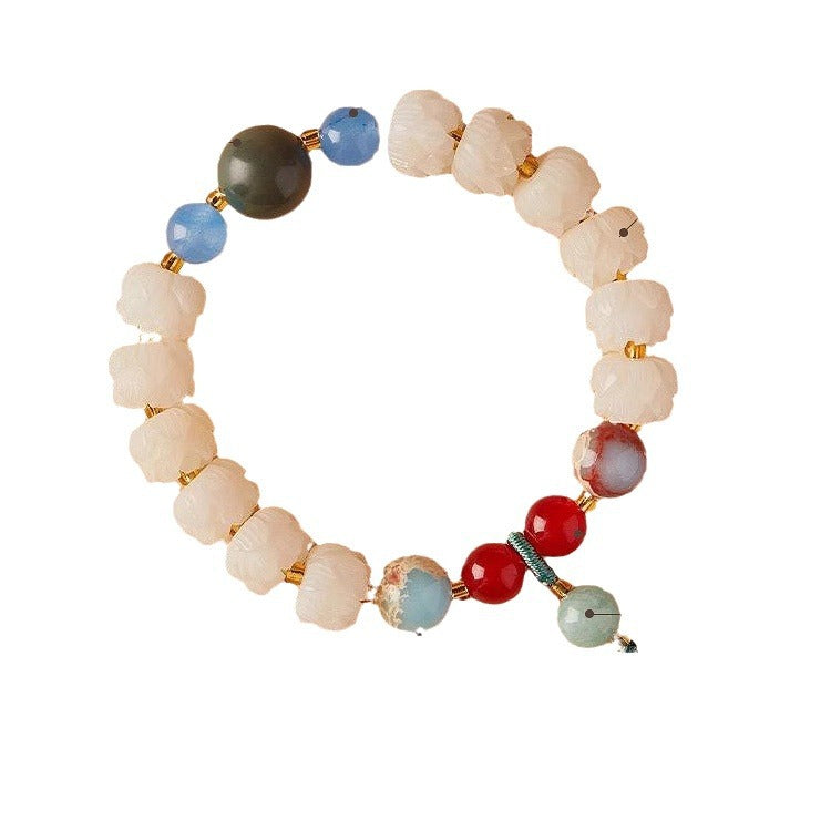 Bodhi Root and White Jade Bracelet for Women, Symbol of Safety and Good Luck