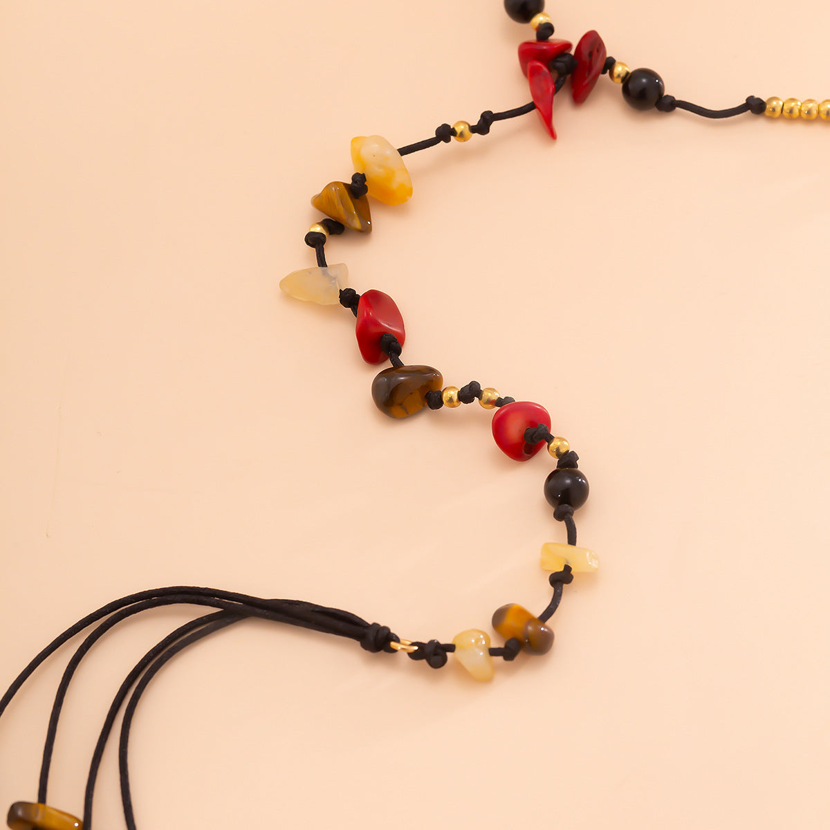 Zen Tassel Long Necklace with Beaded Chinese Design