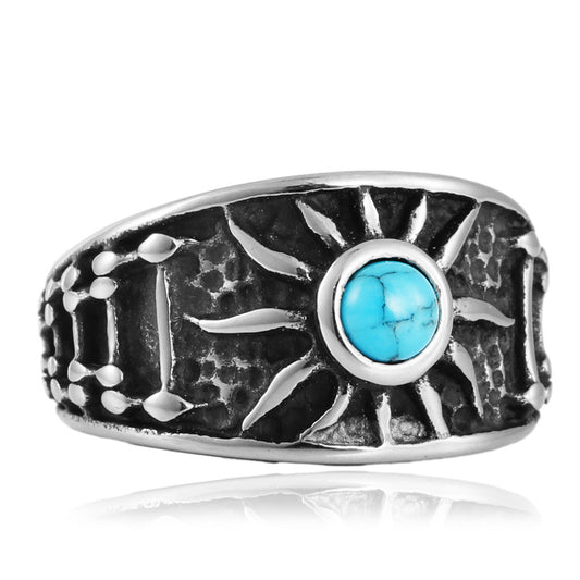 Titanium Steel Multi-Color Sun Stone Ring for Men - Retro Trendy Accessory in Stainless Steel