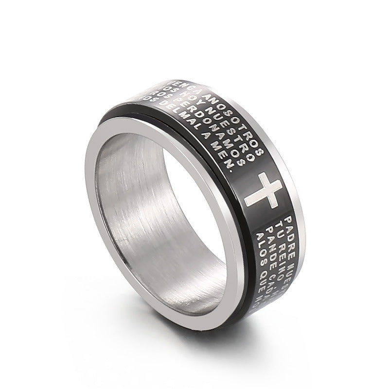 Retro Titanium Steel Men's Rotating Decompression Ring - Cross-Border Arc Design