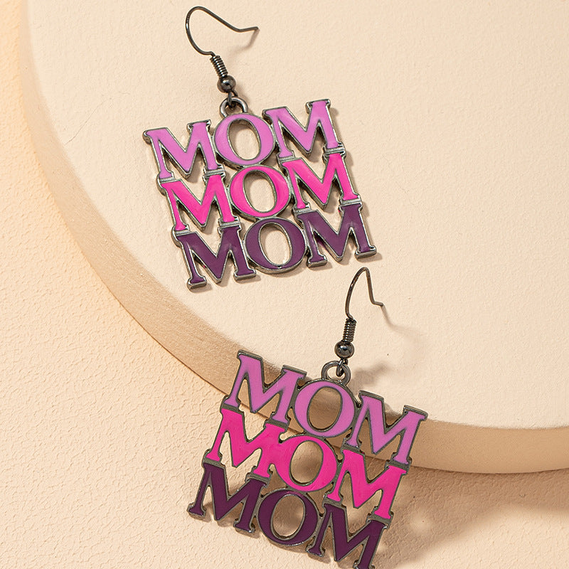 Slogan Letter Earrings - Mom Color Block Design - European & American Style Gold Earrings