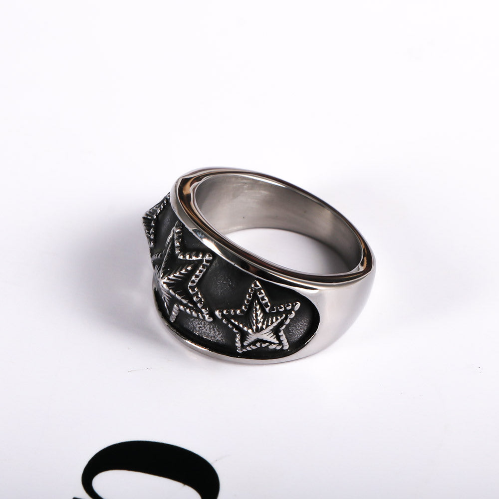 Trendy Titanium Steel Pentagram Star Ring for Men - Night Club Accessory in Black