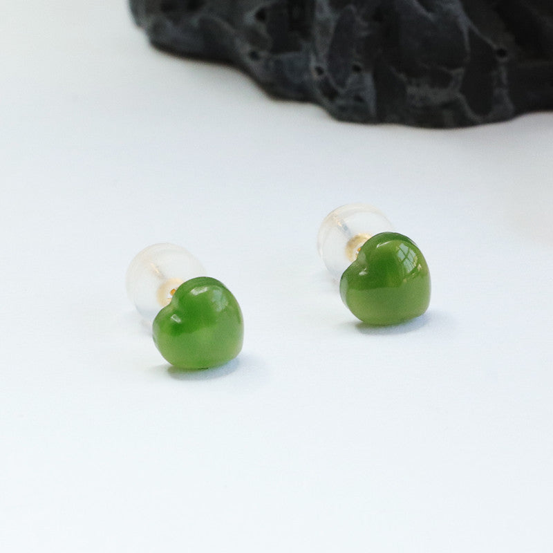 Green Jade Love Earrings with Sterling Silver Needles