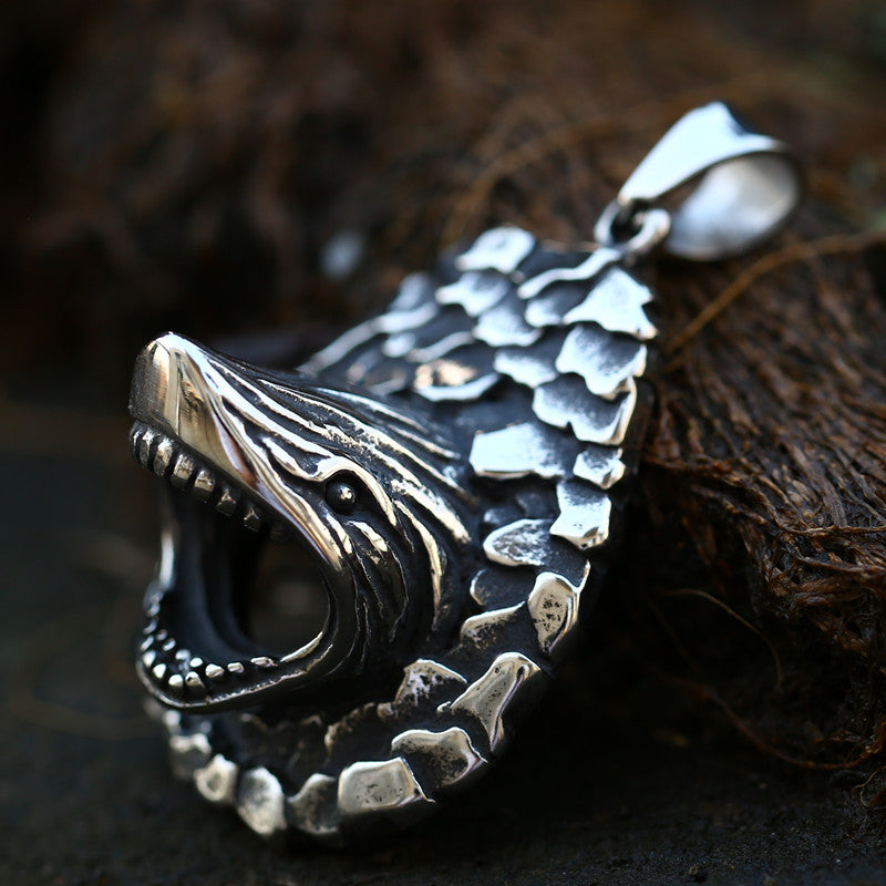 Vintage-Inspired Titanium Steel Crocodile Mouth Pendant for Men - Customizable Retro Jewelry Collection