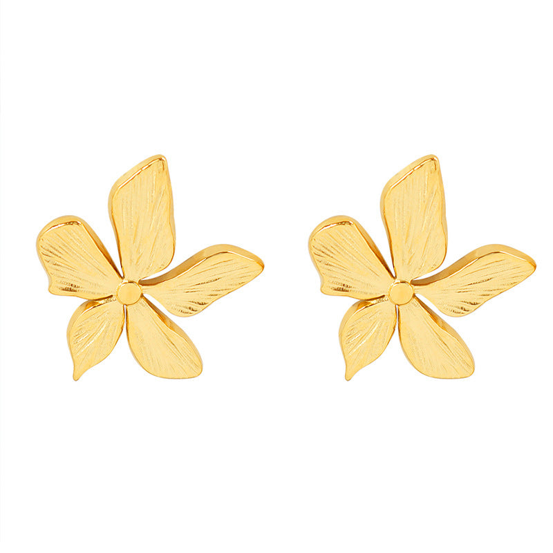 Vintage French Petal Embossed Gold Earrings - Unique Retro Ear Jewelry