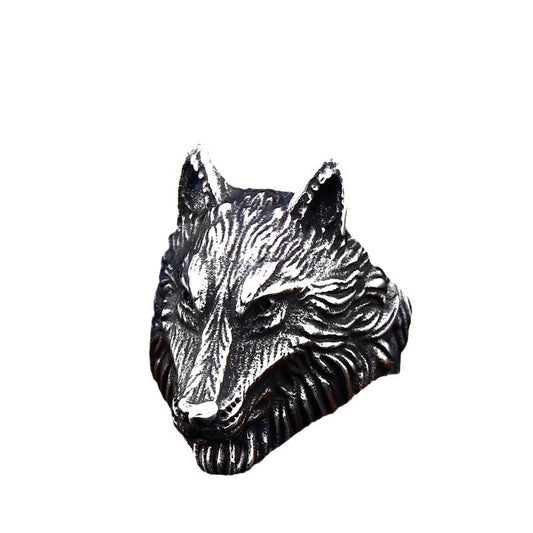 Retro Viking Wolf Head Titanium Steel Ring for Men - European & American Style, Available in Sizes 7-13