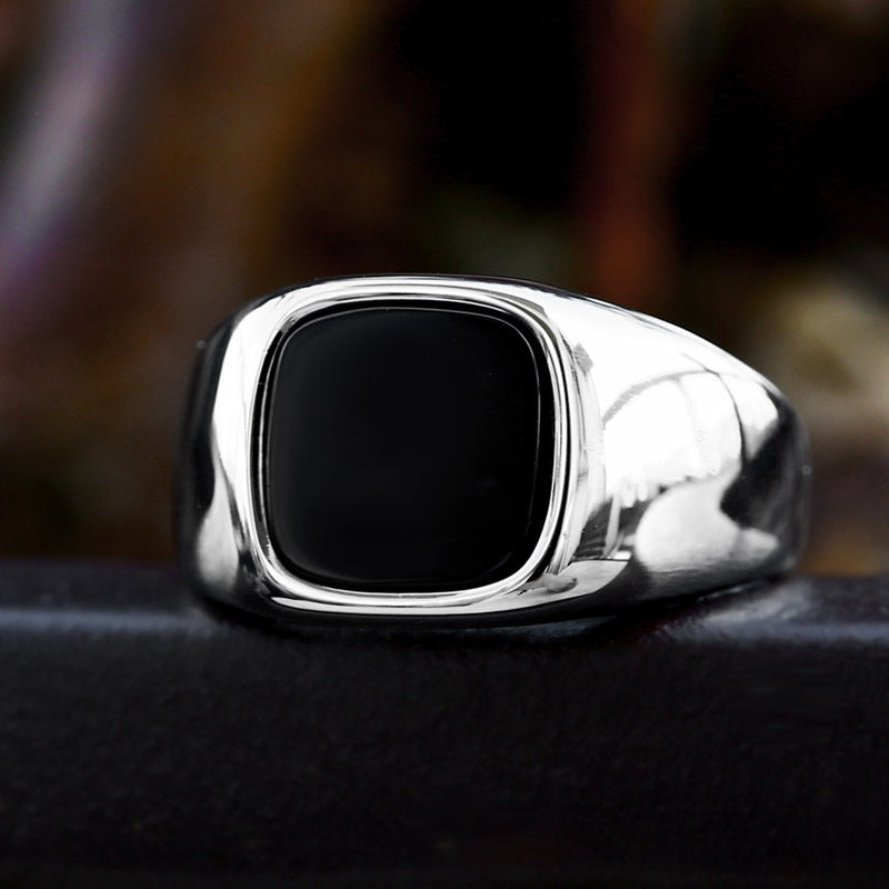 Personalized Glossy Titanium Steel Square Ring for Men - Modern Fashion Statement