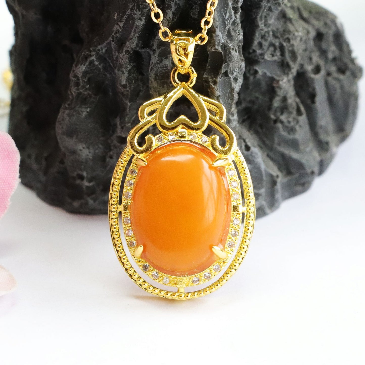 Golden Love Pendant with Beeswax Amber Detail