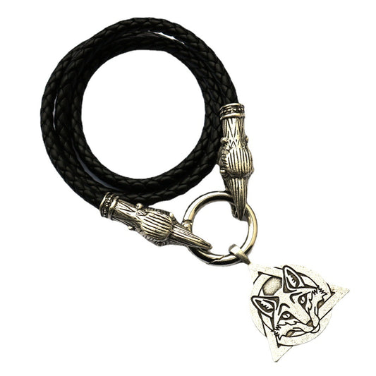 Fox and Dragon Silver Pendant Necklace for Men - Norse Legacy Collection