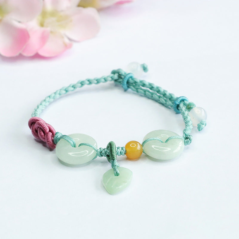 Jade Leaf Sterling Silver Bracelet with Safety Buckle