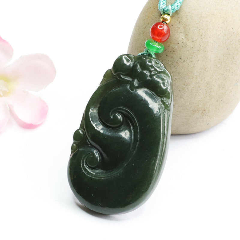 Elegant Hotan Blackish Green Ruyi Necklace Jewelry