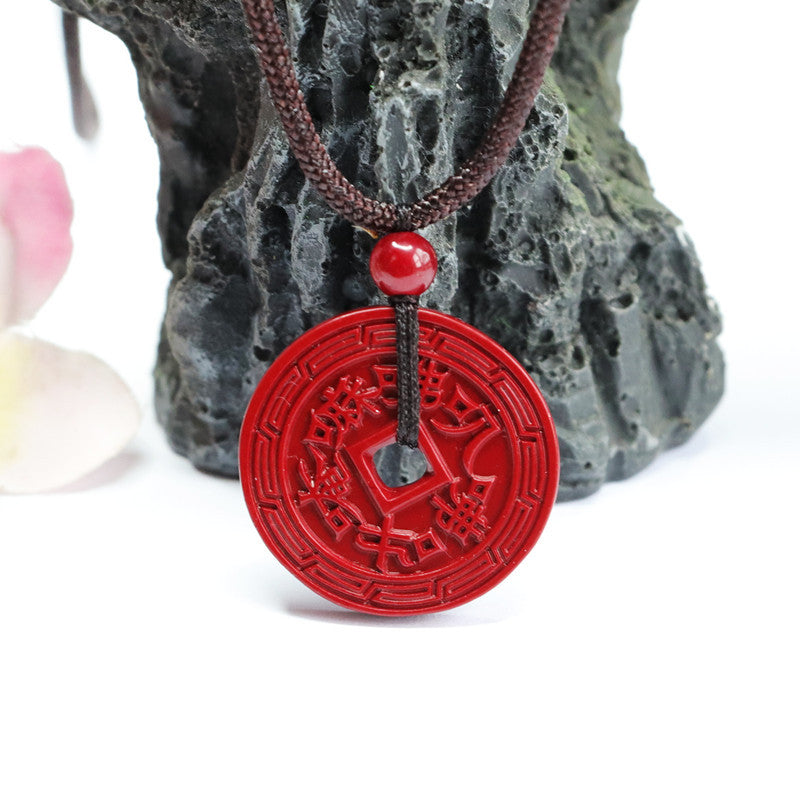 Fortune's Favor - Sterling Silver Pendant with Cinnabar Stone and Purple Gold Sand